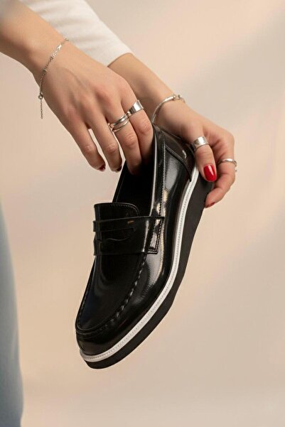 marinarosse Women's Marcella Black Patent Leather Casual Flat Loafer Shoes