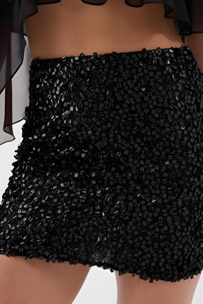 HOLLY LOLLY Sequined Mini Harley Skirt Black