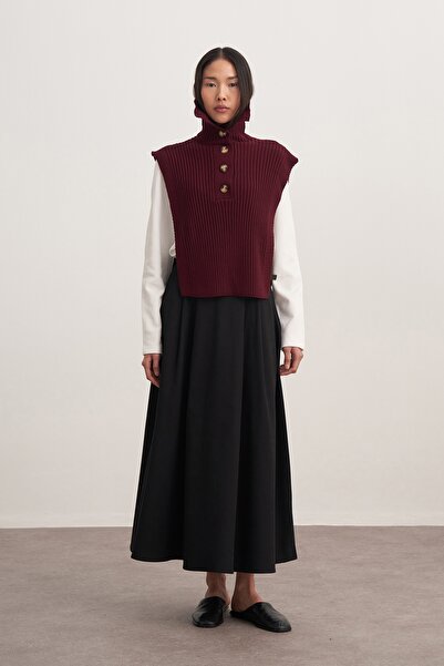 EBU Prive Women's Gabardine Double Pleated Skirt Black