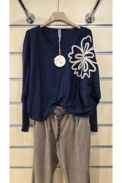 Park Moda Bluză cu mâneci liliac cu model de flori cu strasuri