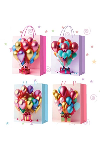 SONORH Set de 4 pungi cadou, 41*30*12 cm, cu model festiv, pentru zile de naș...