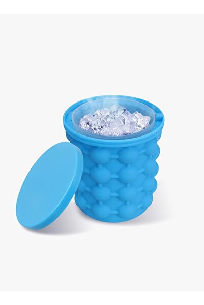 Generic صانع ثلج سيليكون بتصميم دلو، أزرق، مع غطاء، موفر للمساحة، قابل للطي