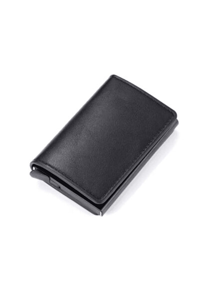 CRM Slim Leather Wallet with Aluminum Card Holder, CRM, RFID Protection, Black