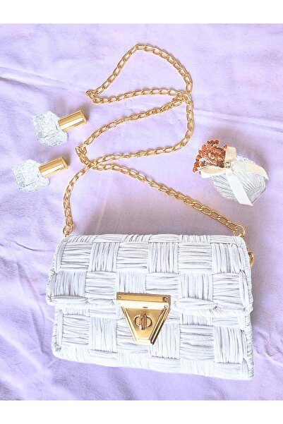 rmys Canvas Knitted Shoulder Bag/ Silvery White