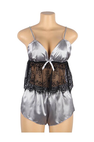 Lingerie and Fashion Style Hollow Sexy Sleepwear Satin Lace Splicing Pajama Sets