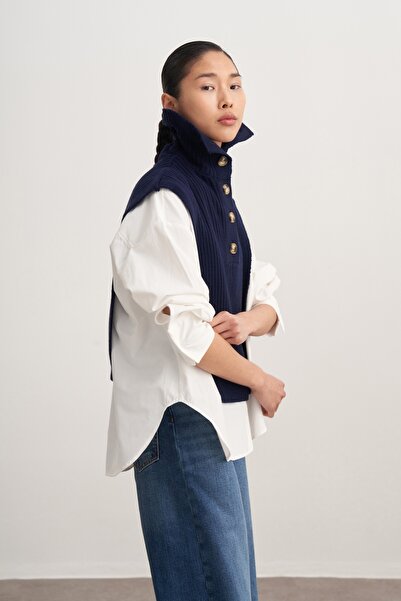 EBU Prive Women's Buttoned Knitwear Sweater Navy Blue