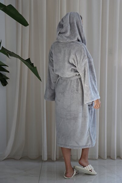 CAKKATEX Wellsoft Plush Extra Soft Hooded Long Dressing Gown with Pocket Detail