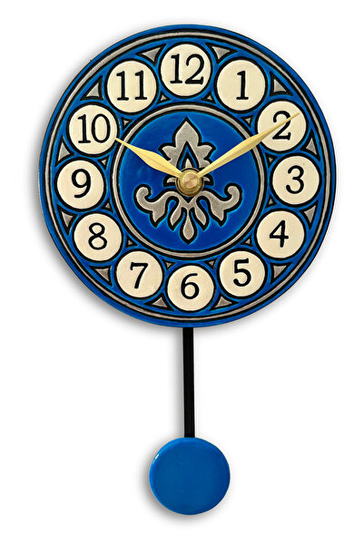 Tick Tack Clocks Retro - Mavi Seramik Sarkaçlı Duvar Saati – El Yapımı Tasarım