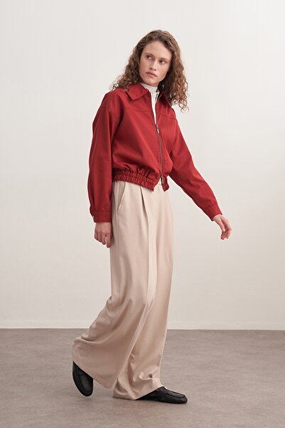 EBU Prive Women's Gabardine Bomber Jacket Red