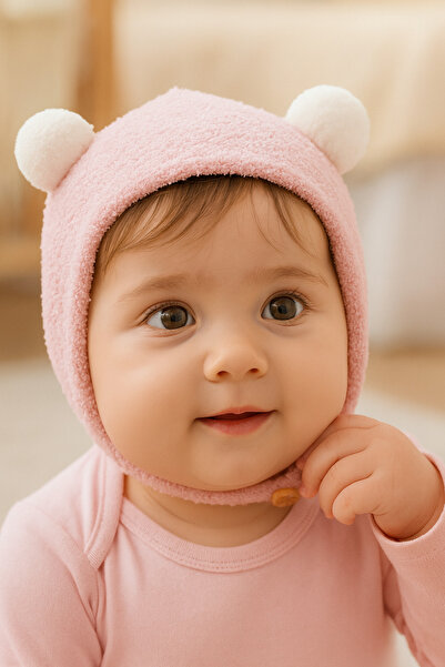 Katia&Bony Pompom Plush Baby Beanie Pink