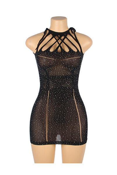 Lingerie and Fashion Style Sparkle Glitter Rhinestone Fishnet Hollow Bodystocking