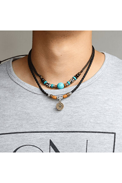 CRM Retro Leather Necklace, CRM, 2 Layers, Unisex, Multicolor