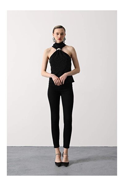 Coral Omuzdan Bağlamalı Simli Bluz 31340 Siyah