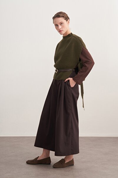 EBU Prive Γυναικείο παντελόνι Gabardine με διπλή πιέτα καφέ