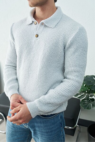 TÜZeMEN Collared Buttoned Knitted Sweater