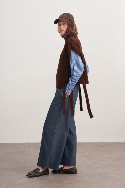 EBU Prive Women's Gabardine Culotte Pants Jeans Blue