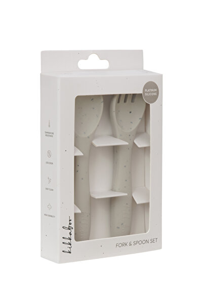 Kikka Boo Silicone first meal set: spoon and fork, Platinum Sand