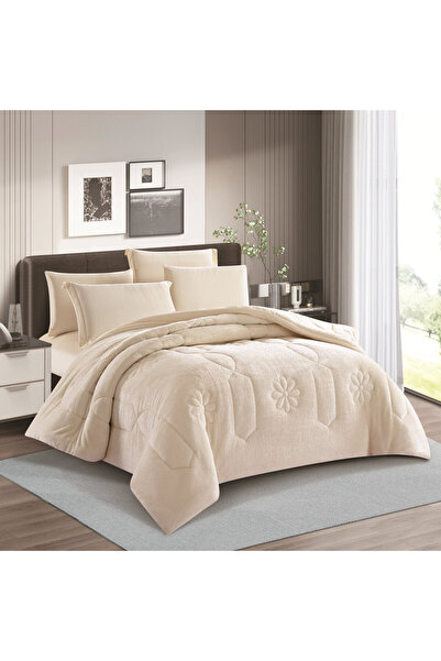 HOURS Livory double-sided winter bedspread with faux fur and velvet, suitable for a 200x200cm double bed, 8-piece set (Liana-06)