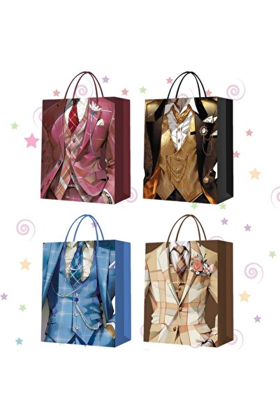 SONORH Set de 4 pungi cadou, 40*31*12 cm, cu model festiv, pentru zile de naș...