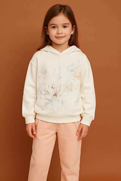 Yalçınoğlu Kids Girl's Hooded Piece Tracksuit Set Pink Patterned Bottom Top Set 3-9 Years Old