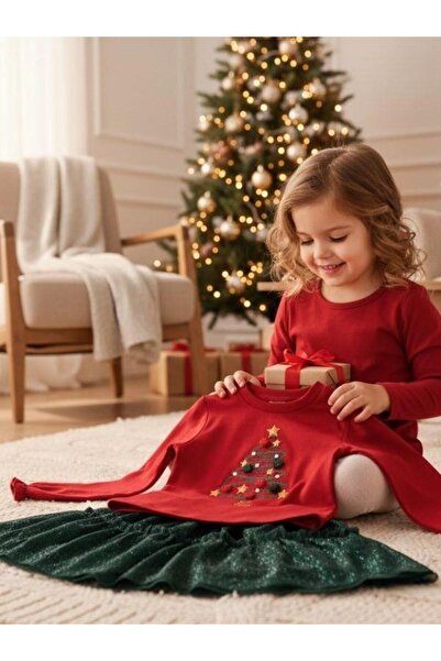 Zekids Girl's Pompom Glitter Christmas Themed Dress