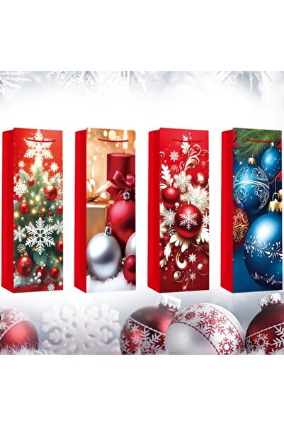 SONORH Set de 4 pungi cadou pentru sticle, 35×12×9 cm, modele premium cu tema...