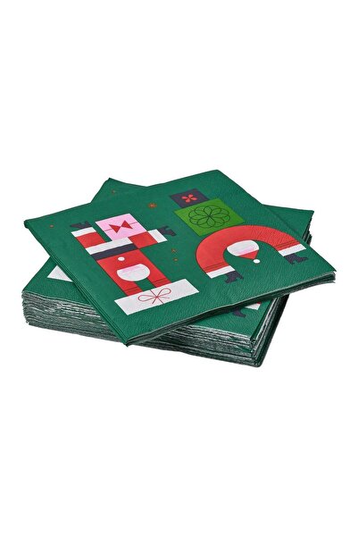 IKEA Winter Patterned Napkin Santa Claus-Green 33X33 cm 30 Pieces