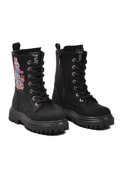 AYAKMOD Black Emerald Fur Inside Lace up Zippered Girl's Boots 2005 F