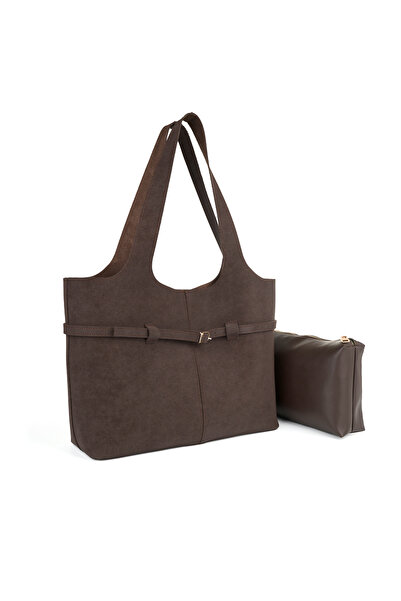 KOÇAK ÇANTA Women's Suede Handbag and Women's Shoulder Bag with Magnet Closure and Makeup Bag