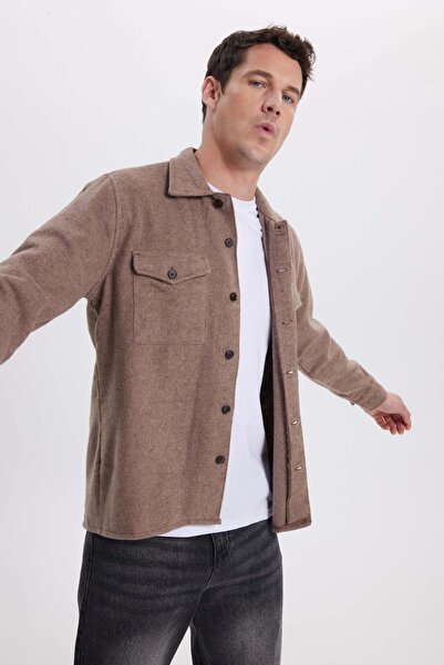 Tudors Men's Regular Fit Relaxed Fit Double Pocket Flap Snap Button Light Brown Shirt