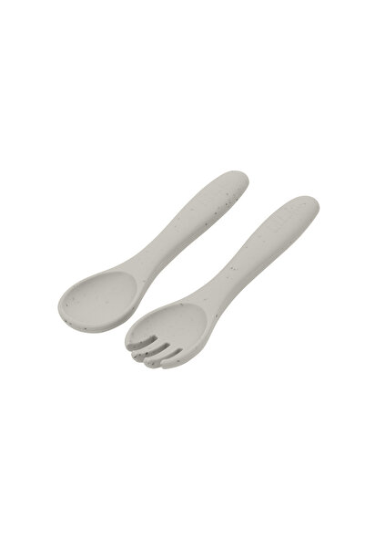 Kikka Boo Silicone first meal set: spoon and fork, Platinum Sand