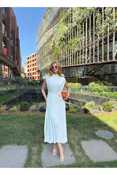 Angel Mia Pleated Dress Ecru