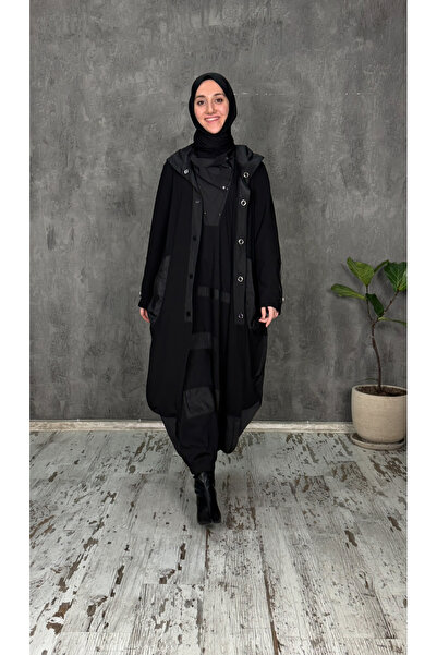 MRS CLOTHING KAP Likralı Çelik Kumaş Kapüşonlu Tesettür Elbise