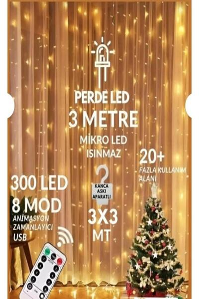 Efeg 300 Ledli 10 Sarkıtlı Uzaktan Kumandalı 8 Fonksiyon Sarı Perde Led 3x3m ...