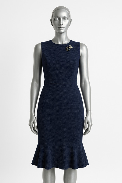 obelleatelier OBELLE- Kadın Lacivert Şık Kolsuz Volan Detaylı Midi Elbise