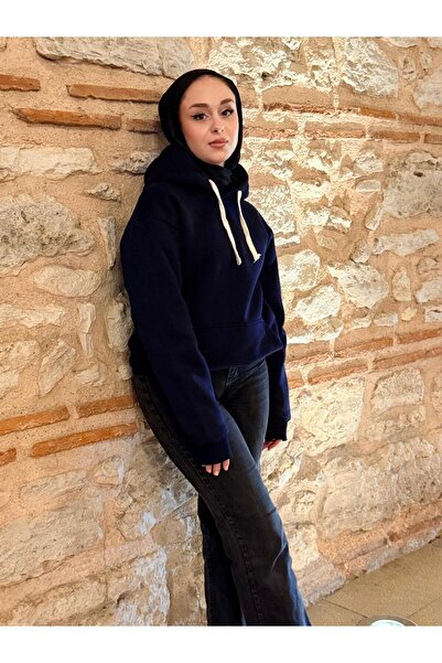 NOTCHTR Unisex Basıic Oversized 3İplik Ş Fleece-Lined Kangur Cepli K Hooded Sweatshirt