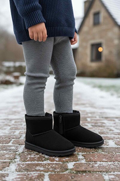 pepino Μαύρες μπότες για κορίτσια με φερμουάρ και γούνα εσωτερικά 2096 P