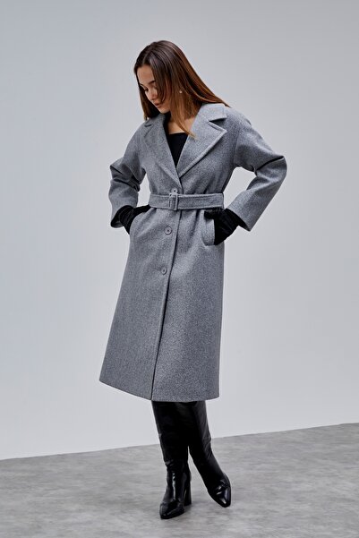 Bolivente Gray Premium Oversized Belted Cashmere Coat