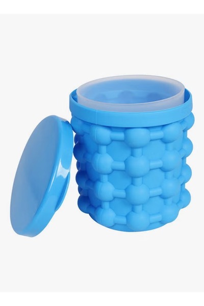 Generic صانع ثلج سيليكون بتصميم دلو، أزرق، مع غطاء، موفر للمساحة، قابل للطي