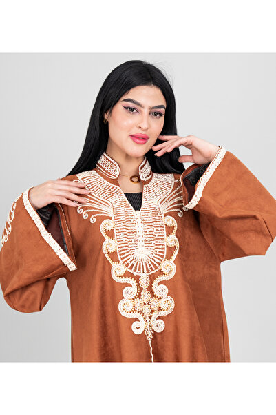 IKKXA Winter Asian Neckline Front Embroidery Jalabiya
