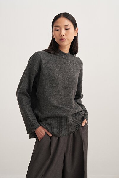 EBU Prive Γυναικείο Πλεκτό Πουλόβερ Ανθρακί