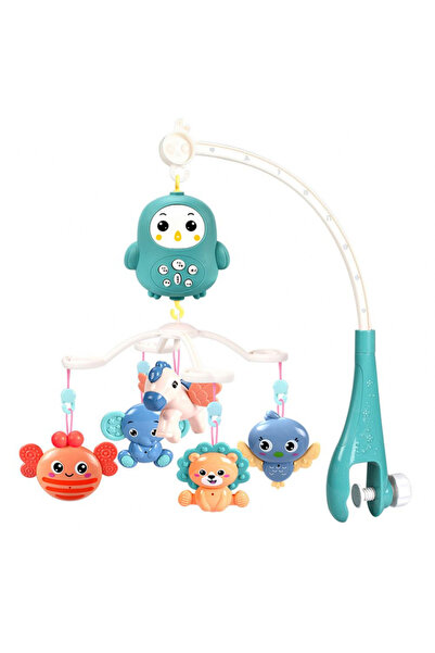 Doris Blue Penguin musical carousel with remote control and universal attachment, removable toys with rattle