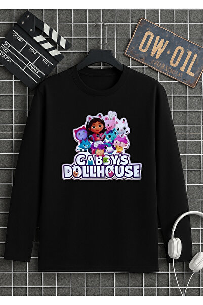 RYO FASHİON Gabby's Dream House cu imprimeu tricou negru cu mânecă lungă pent...