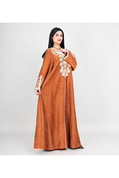 IKKXA Winter Asian Neckline Front Embroidery Jalabiya