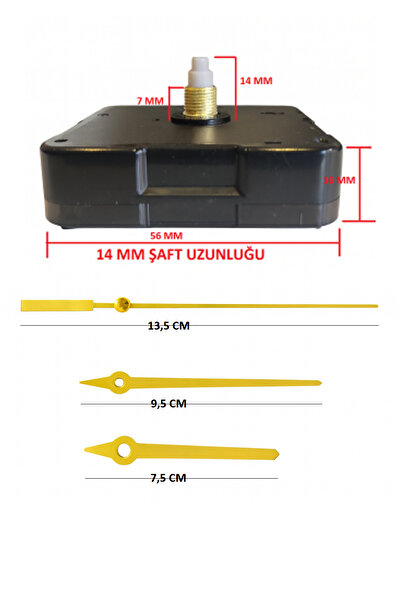 EXİZ TİCARET Akar Sessiz Duvar Saati Mekanizması 14 mm Askısız-akrep-yelkovan...