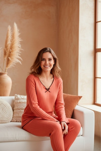 LİLA İÇ GİYİM Reported Interlock Long Sleeve Pajama Set