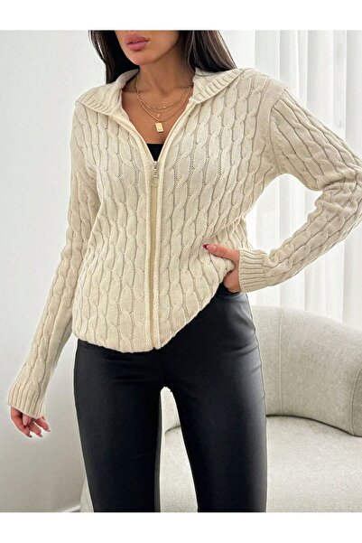 WE AND ME Women's Knitwear Hooded Zippered Cardigan Standard Size