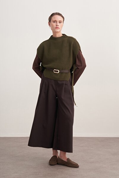 EBU Prive Γυναικείο παντελόνι Gabardine με διπλή πιέτα καφέ