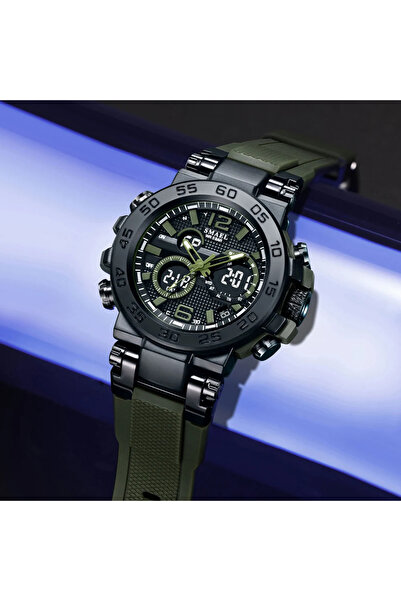 SMAEL Men's Wristwatch Chronograph Sport Army Style Military Dual Time Stopwatch Alarm Black