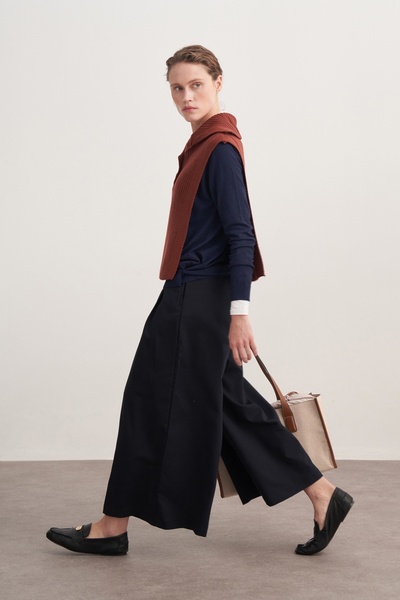 EBU Prive Women's Gabardine Double Pleated Trousers Navy Blue